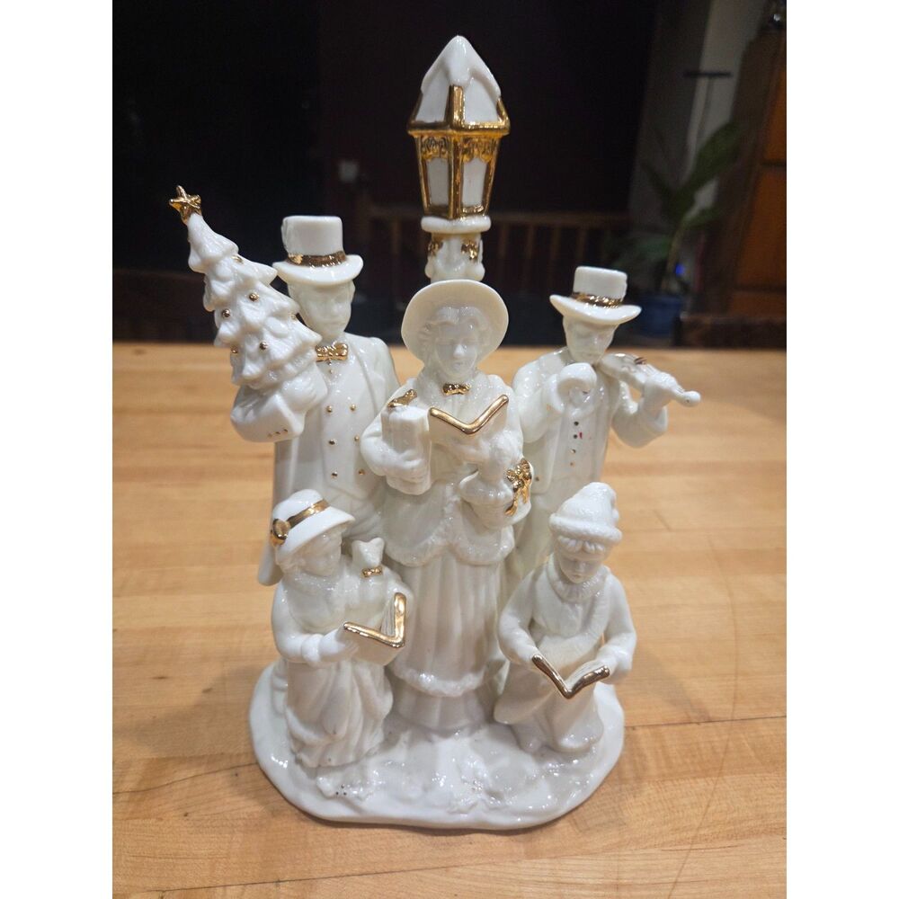 Craven Pottery Vintage White Porcelain Christmas Carolers Lamp Figurine 10.5"